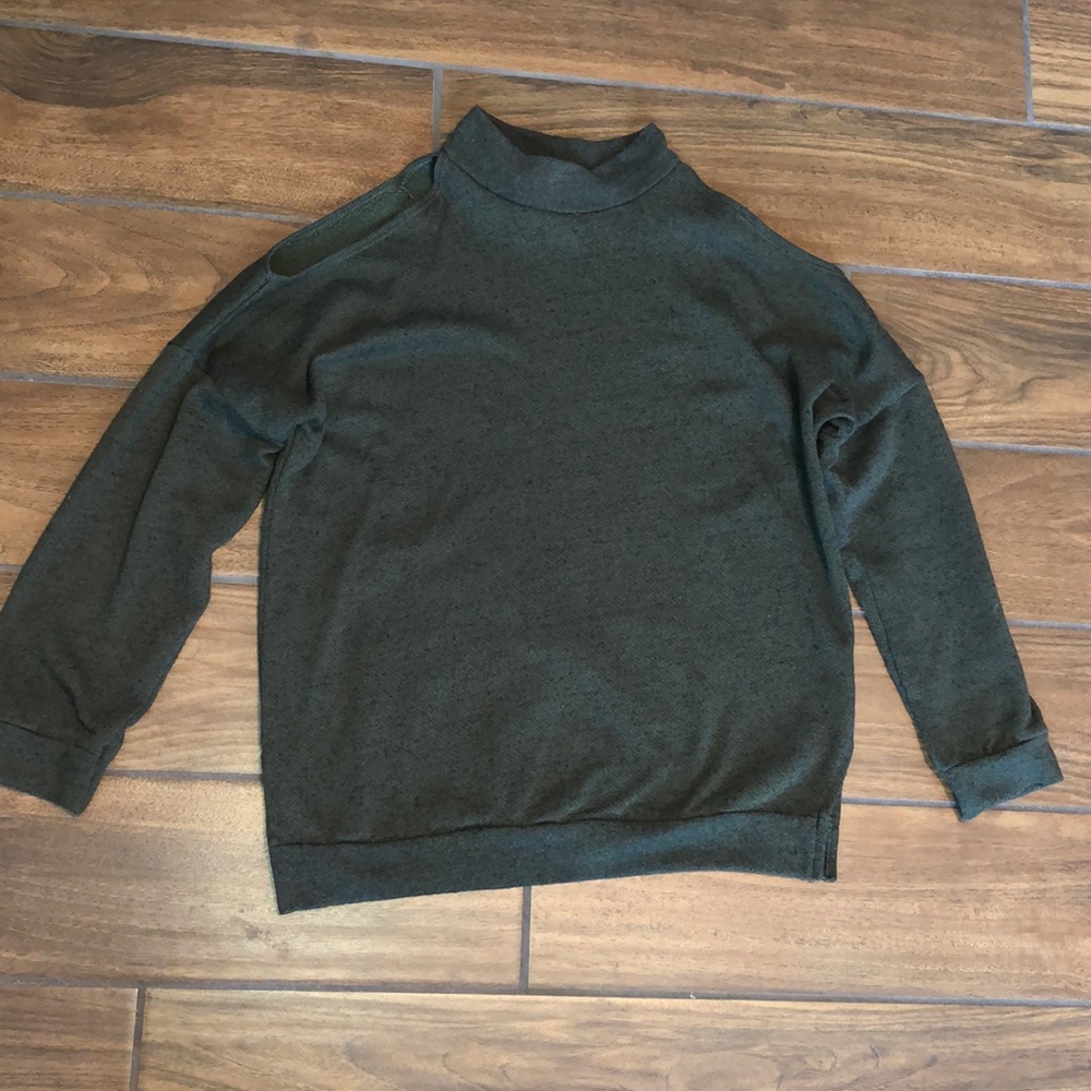 Olive Green; cold shoulder long sleeve shirt
